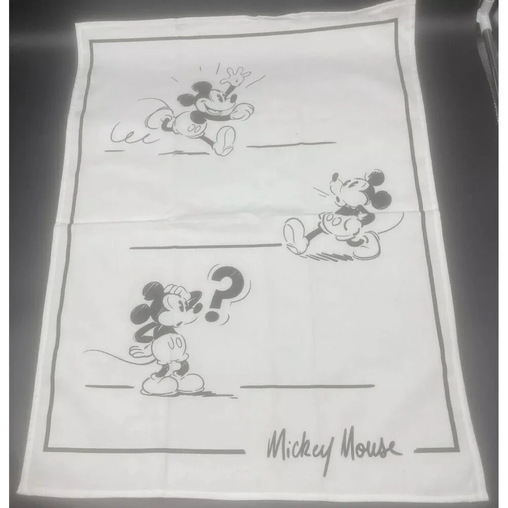 Disney Store MICKEY MOUSE Tea‎ Towels Black & White Sketch Kitchen Set Of 2